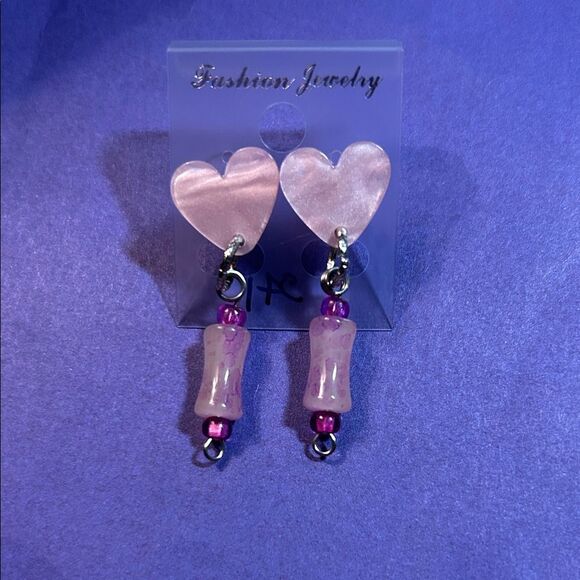 Fashion Jewelry Pink Heart Drop Earrings - Picture 1 of 3